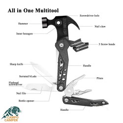 چکش کمپینگ همه کاره + میخکش و 12 ابزار مکمل