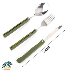 ست قاشق چنگال سه تیکه سبز با دسته پلاستیکی