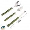 ست قاشق چنگال سه تیکه سبز با دسته پلاستیکی