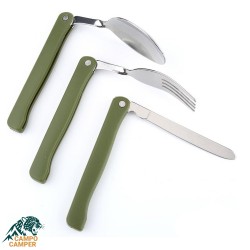 ست قاشق چنگال سه تیکه سبز با دسته پلاستیکی