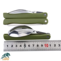 ست قاشق چنگال سه تیکه سبز با دسته پلاستیکی