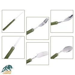 ست قاشق چنگال سه تیکه سبز با دسته پلاستیکی