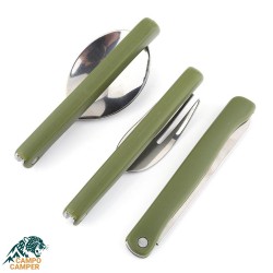 ست قاشق چنگال سه تیکه سبز با دسته پلاستیکی